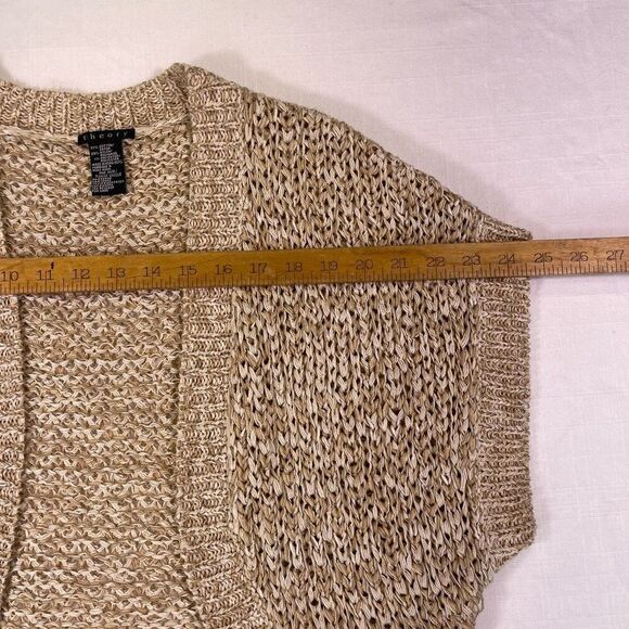 Theory Beige Metallic Thread Knit Open Front Cardigan Shrug Sweater One Size - Picture 4 of 7